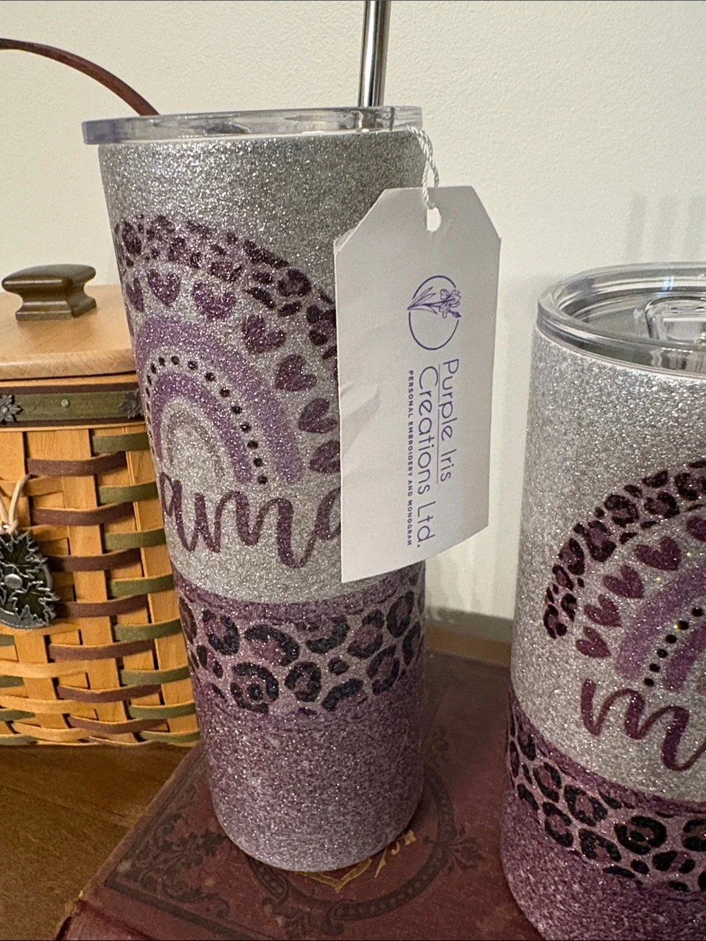 NWT Glitter Purple Mama & Mini Tumbler Set - Sparkle Rainbow Design